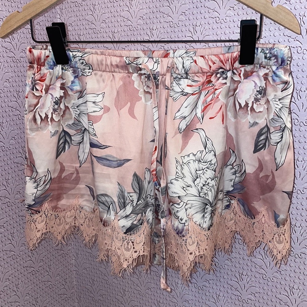 Pink floral pajama pants silk